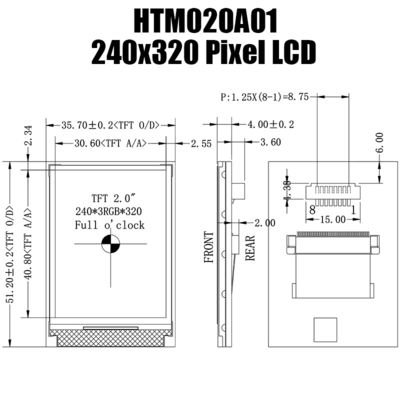 Modul-Anzeige praktisches 240x320 HTM020A01 2,0 Zoll SPIs TFT LCD