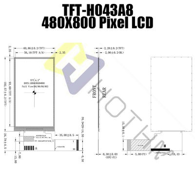 480x800 4,3 Zoll TFT LCD-Modul für Instrumentierung TFT-H043A8WVIST4N30