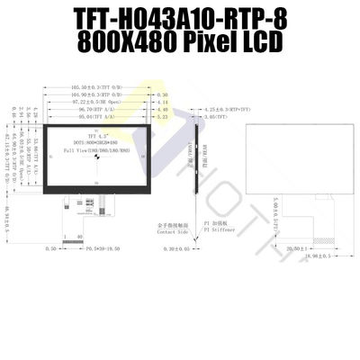 3.3V widerstrebender LCD 4,3 Zoll, Zoll TFT-H043A10SVIST5R40 800x480 LCD TFT 4,3