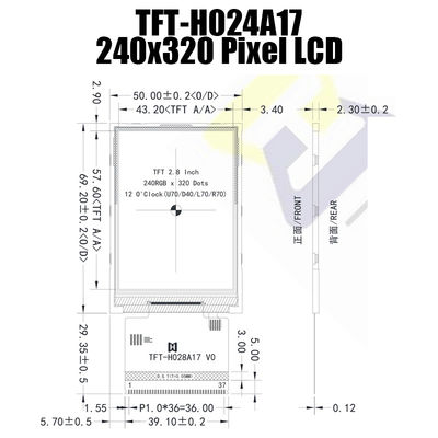 Anzeige TFT LCDs 240x320 2,8 Zoll-MCU Punkte 250cd/M2 mit IC ST7789 TFT-H028A17QVTST2N37