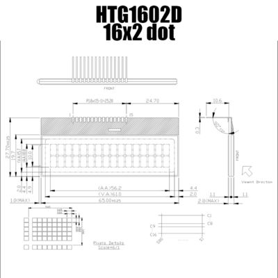 Charakter 2X16 ZAHN LCD | FSTN+ Gray Display With No Backlight | ST7032I/HTG1602D