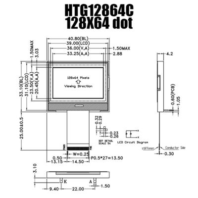 Dauerhaftes ZAHN 128X64 LCD-Modul grafisches ST7565R mit weißer Seitenhintergrundbeleuchtung HTG12864C