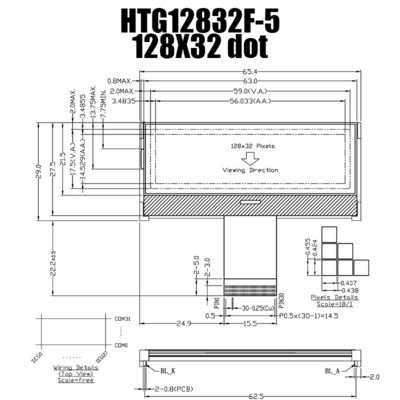 128X32 grafischer ZAHN LCD ST7565R | FSTN + Anzeige mit weißem Backlight/HTG12832F-5