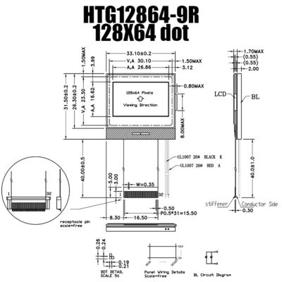 Modul ZAHN 128X64 MCU LCD, Anzeige HTG12864-9R ICs 7565R Chip On Glass LCD