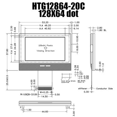 grafisches ZAHN 128X64 LCD-Modul ST7567 mit weißer Seitenhintergrundbeleuchtung HTG12864-20C