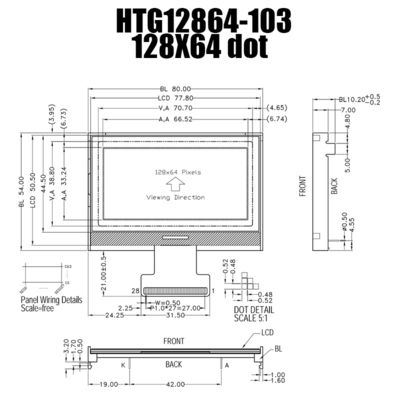 graue ZAHN 128X64 LCD-Modul-Grafik 66.52x33.24mm ST7565P HTG12864-103