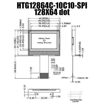 Anzeige ZAHN 128X64 LCD-Modul-ST7567 SPI FSTN mit weißer Seitenhintergrundbeleuchtung HTG12864C-SPI