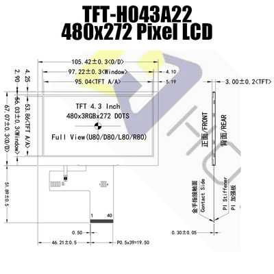 4,3 Temperatur LCD IPS des Zoll-480x272 MCU breites Anzeigen-Modul