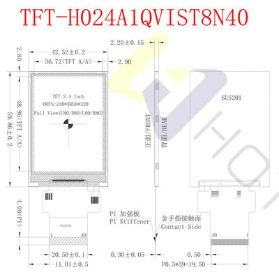 500cd/M2 2,4 Schnittstelle Zoll TFT LCD-Anzeigen-480X640 SPI für Instrumentierung TFT-H024A13VGIST5N40