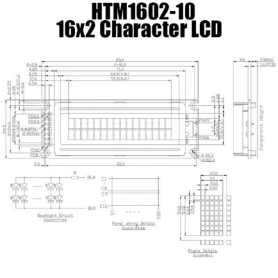 Vielzweck-Anzeige 16x2 LCD, Anzeigen-Modul HTM1602-10 des Gelbgrün-LCM