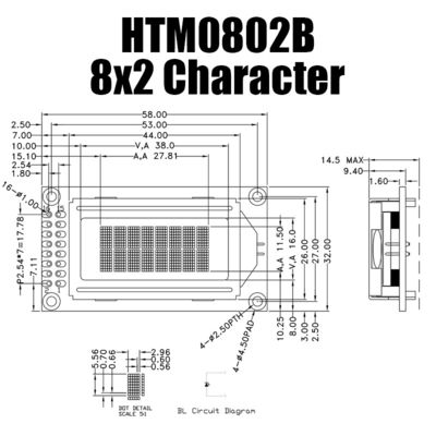 Kundenspezifischer Charakter LCD STN 8X2 zeigen PIN Standard-PFEILER des Gelbgrün-16 an