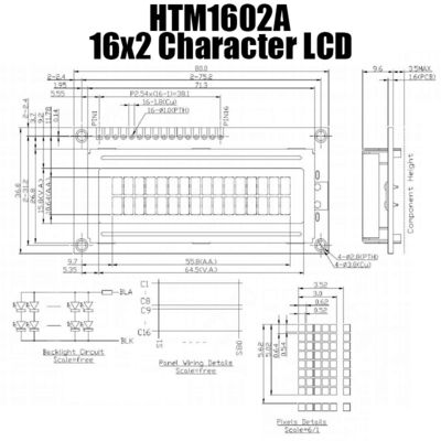 mittleres STN Gelbgrün HTM1602A 16x2 16 PIN Character LCD Modul-