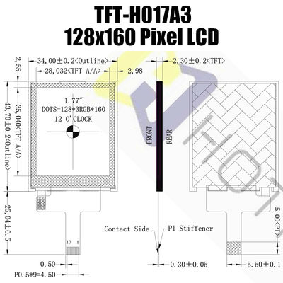 1,77 Zoll-Sonnenlicht lesbarer widerstrebender Farbmonitor TFT-Anzeigen-128x160 Tft