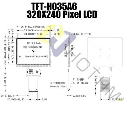 Sonnenlicht lesbare TFT LCD-Anzeigen-Module 3,5 Zoll RGB-Schnittstelle TFT-H035A6QVIST9N40