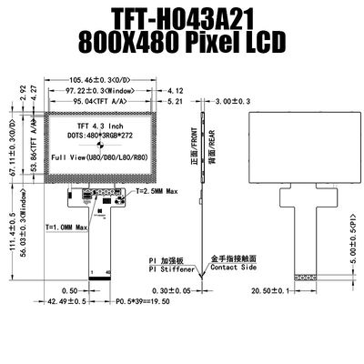 Farbe 480x272 4,3 Zoll TFT LCD-Anzeigen-Modul-Sonnenlicht lesbares TFT-H043A21WQISTKN40