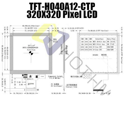 Zoll 320x320 Dots With CTP TFT-H040A12DHIIL3C40 des Quadrat-350cd/M2 IPS TFT LCD der Anzeigen-4
