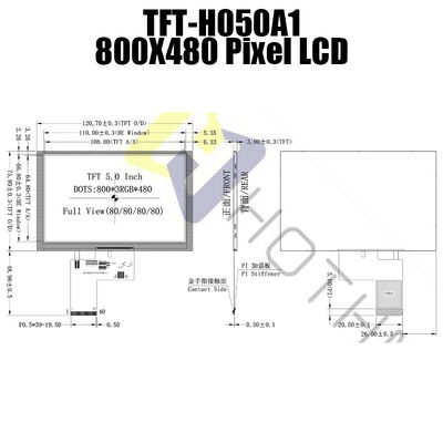 IC 7262 Punkte TFT-H050A1SVIST6N40 Farbe- TFT-Noten-Bildschirm-Vielzweck-5,0 Zoll-800x480