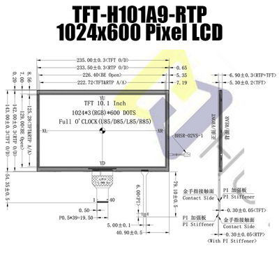 10,1 Sonnenlicht des Zoll-LVDS IPS lesbare LCD-Anzeige mit widerstrebendem Fingerspitzentablett H101A9WSIFTKR40