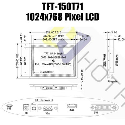 15,0 Anzeigen-Modul des Zoll Pcap-Monitor-HDMI LCD-Bildschirm-1024x768 IPS TFT LCD