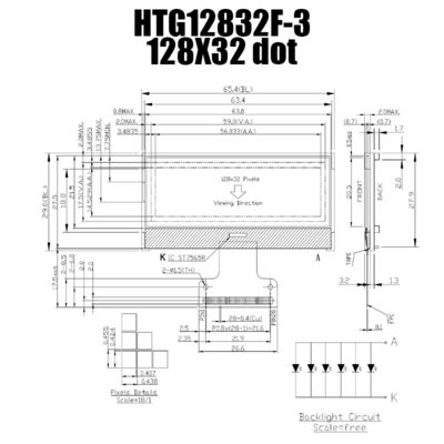 128X32 grafischer ZAHN LCD ST7565R | FSTN + Anzeige mit GRAY Backlight /HTG12832F-3