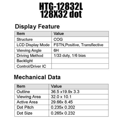 grafisches ZAHN 128X32 LCD-Modul ST7565R mit weißer Seitenhintergrundbeleuchtung HTG12832L
