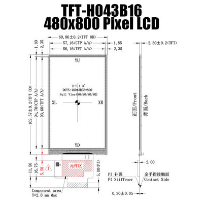 Vertikaler Schirm 480x800 IPS LCD 4,3 Zoll TFT LCDs überwacht TFT LCD-Anzeigen-Hersteller
